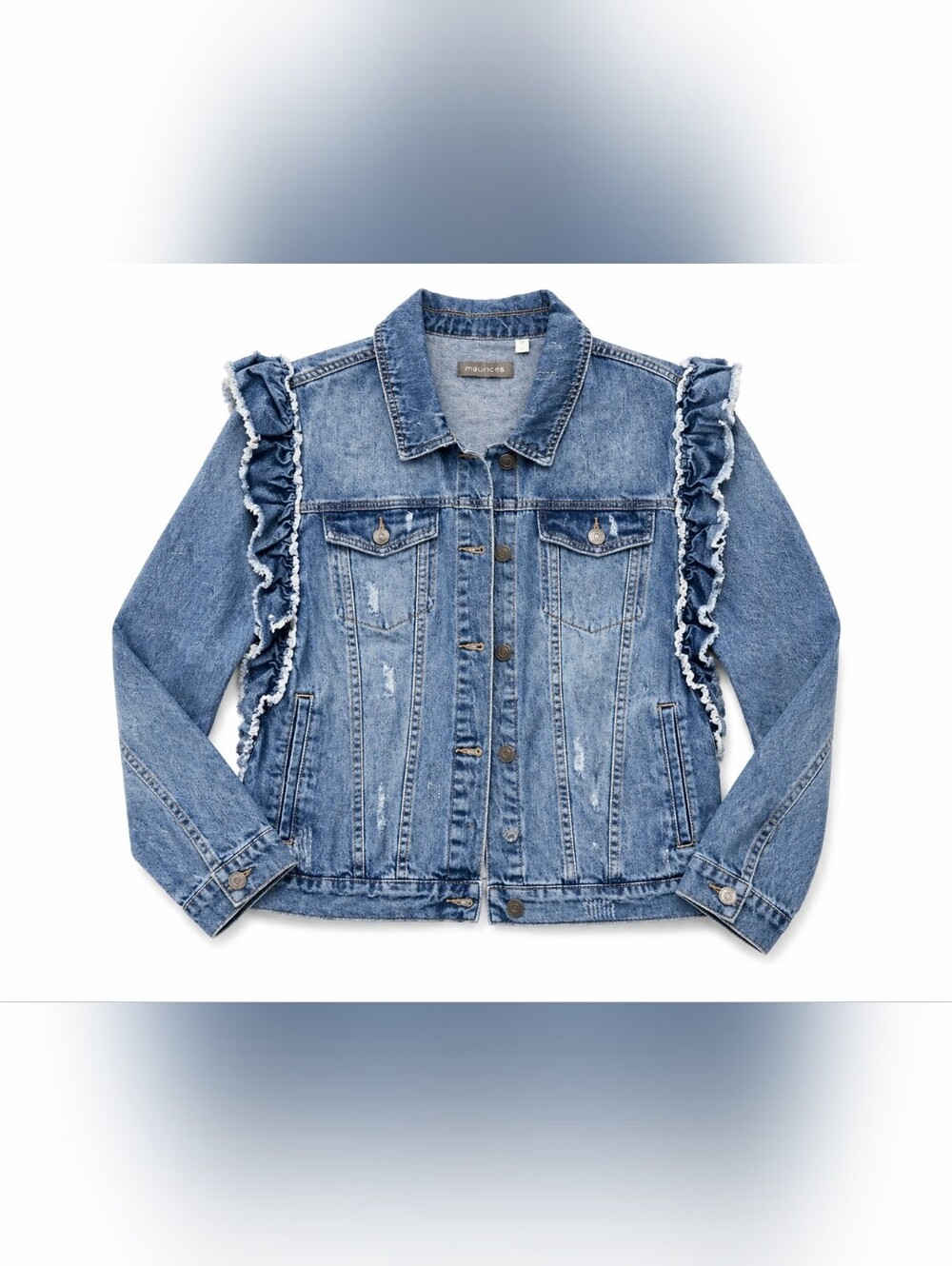 NWT Plus Size Ruffle Sleeve Denim Jacket In Medium Wash Size 3X - Picture 5 of 6